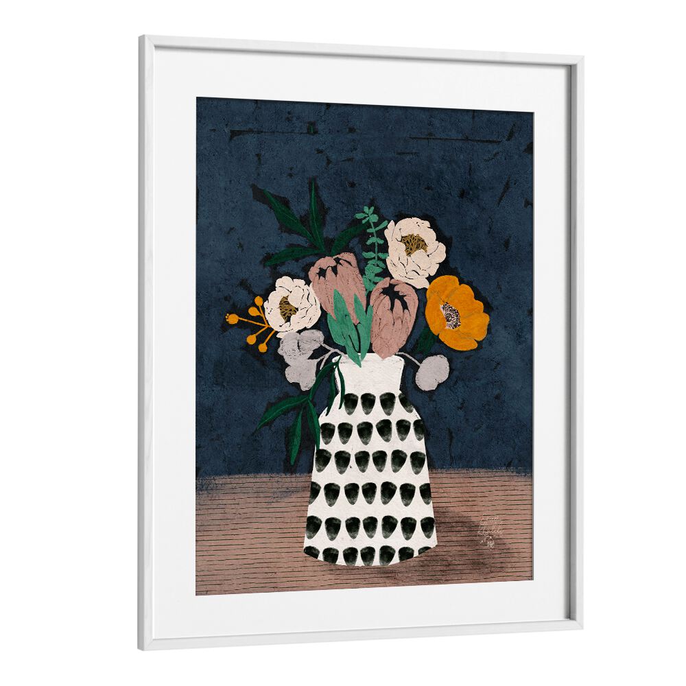 moody floral iibotanical flower paintings in White Frame With Mount