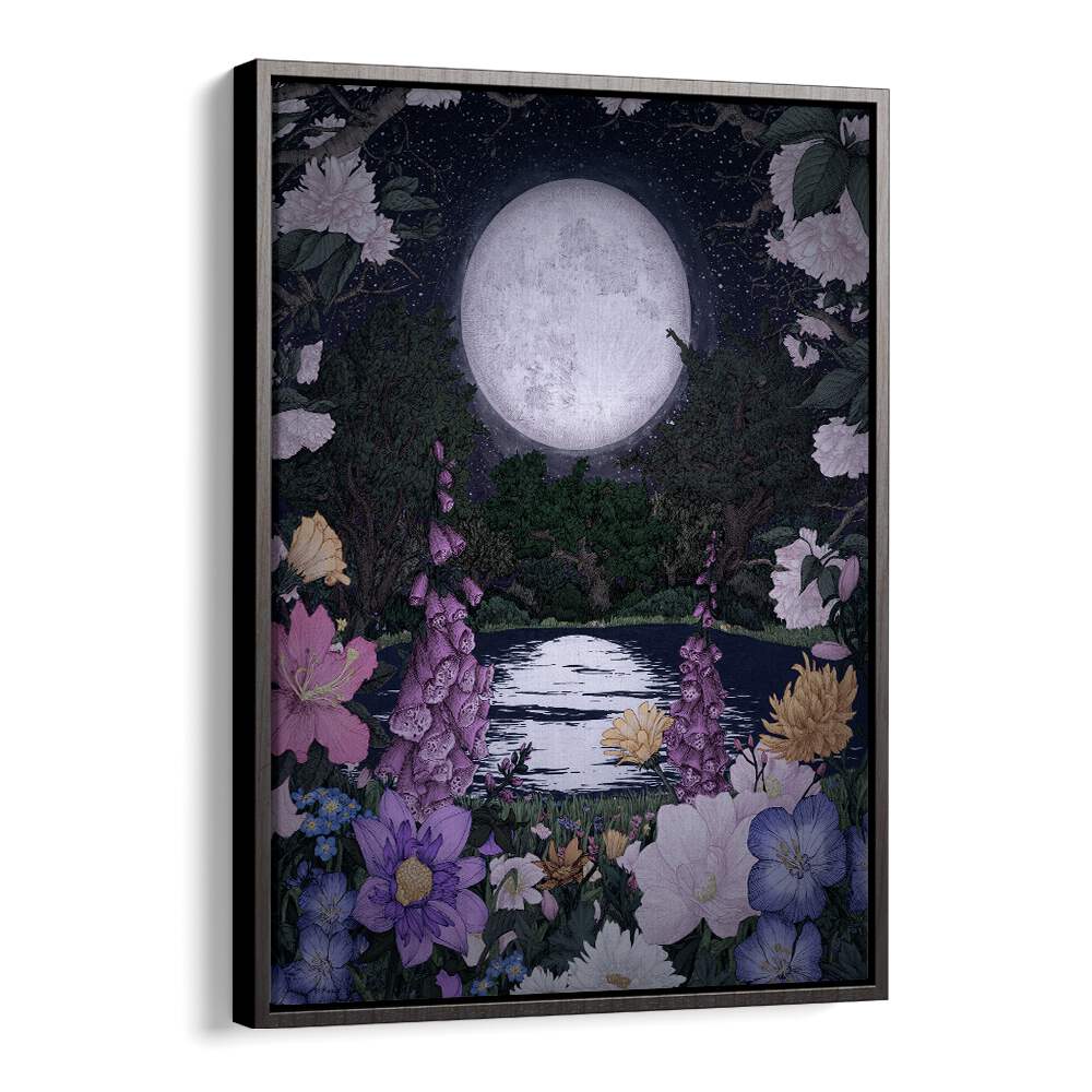 moon garden reflections Vintage paintings in Black Floater Frame