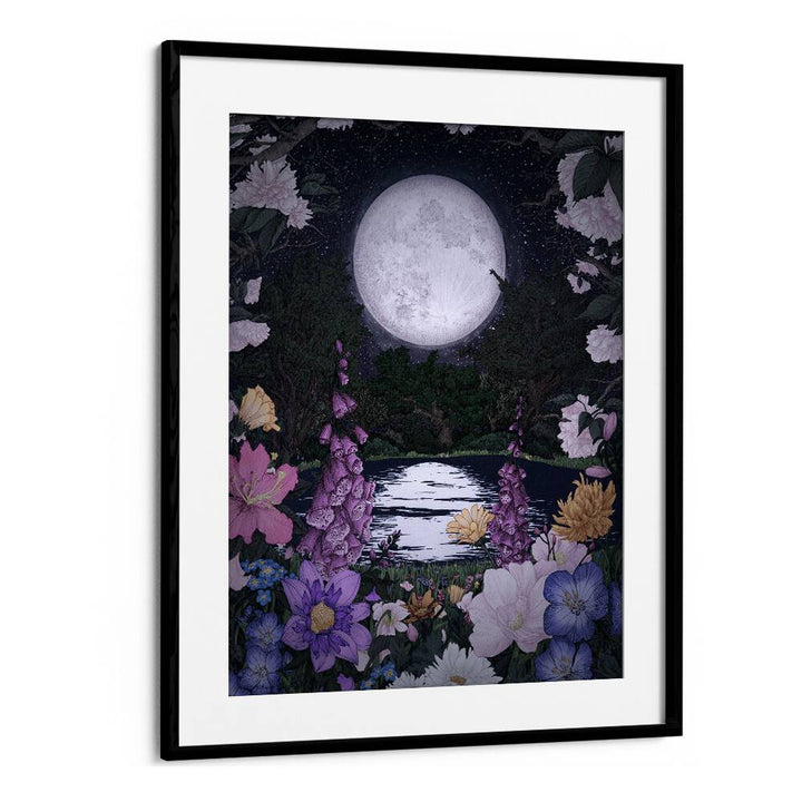 moon garden reflections Vintage paintings in Black Frame With Mount