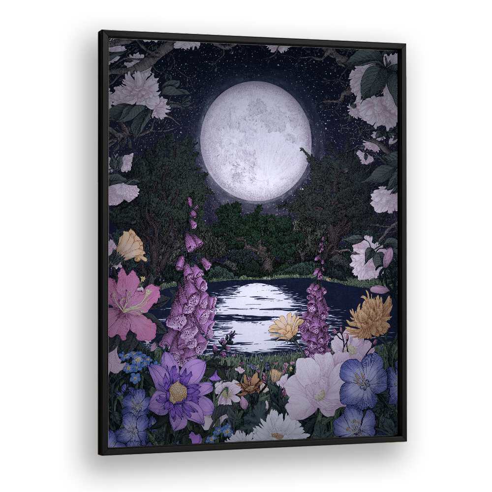 moon garden reflections Vintage paintings in Black Plain Frame