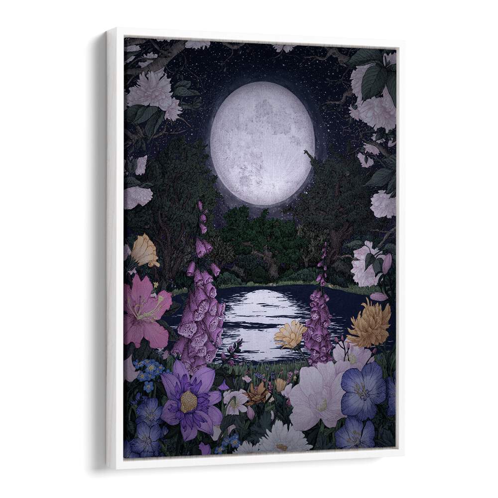 moon garden reflections Vintage paintings in White Floater Frame