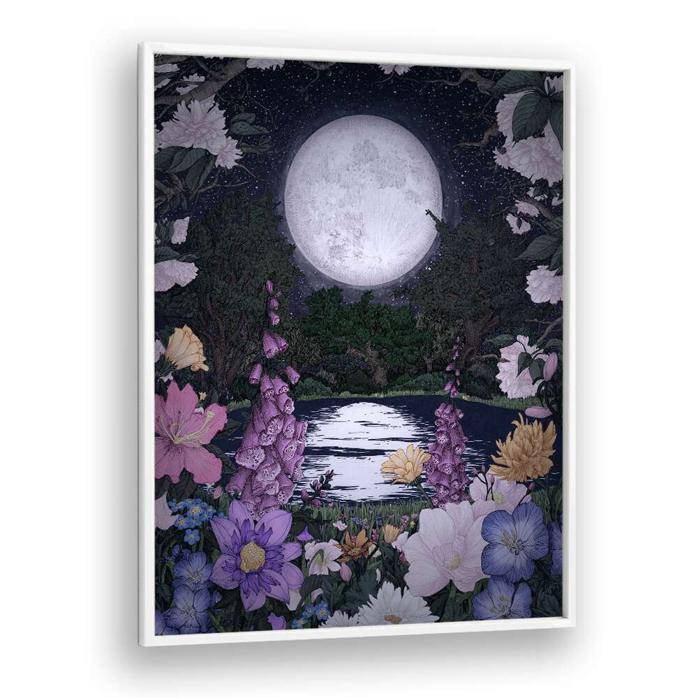 moon garden reflections Vintage paintings in White Plain Frame