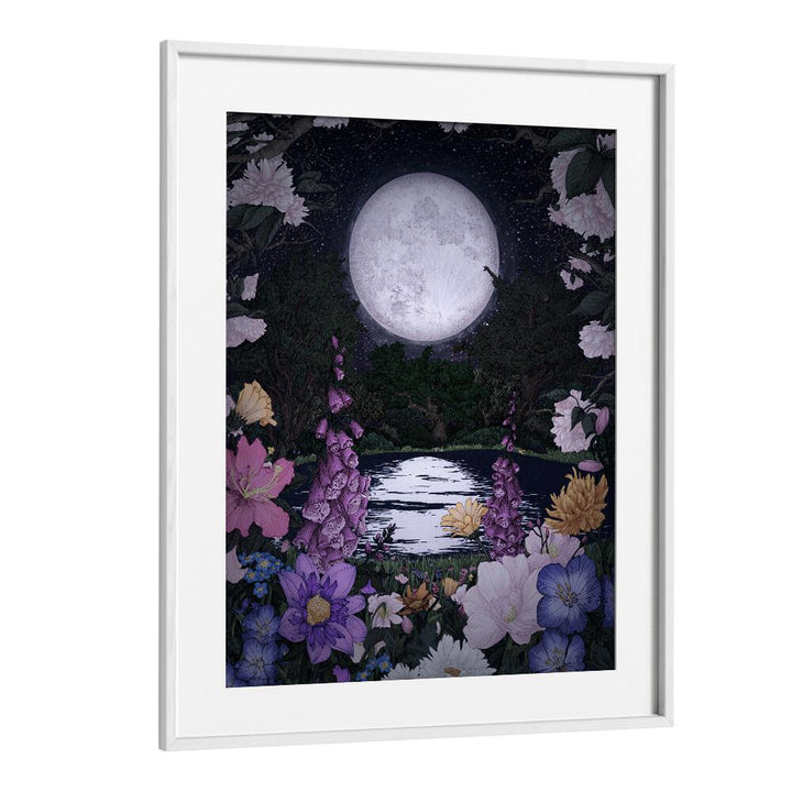 moon garden reflectionsVintage paintings in White Frame With Mount