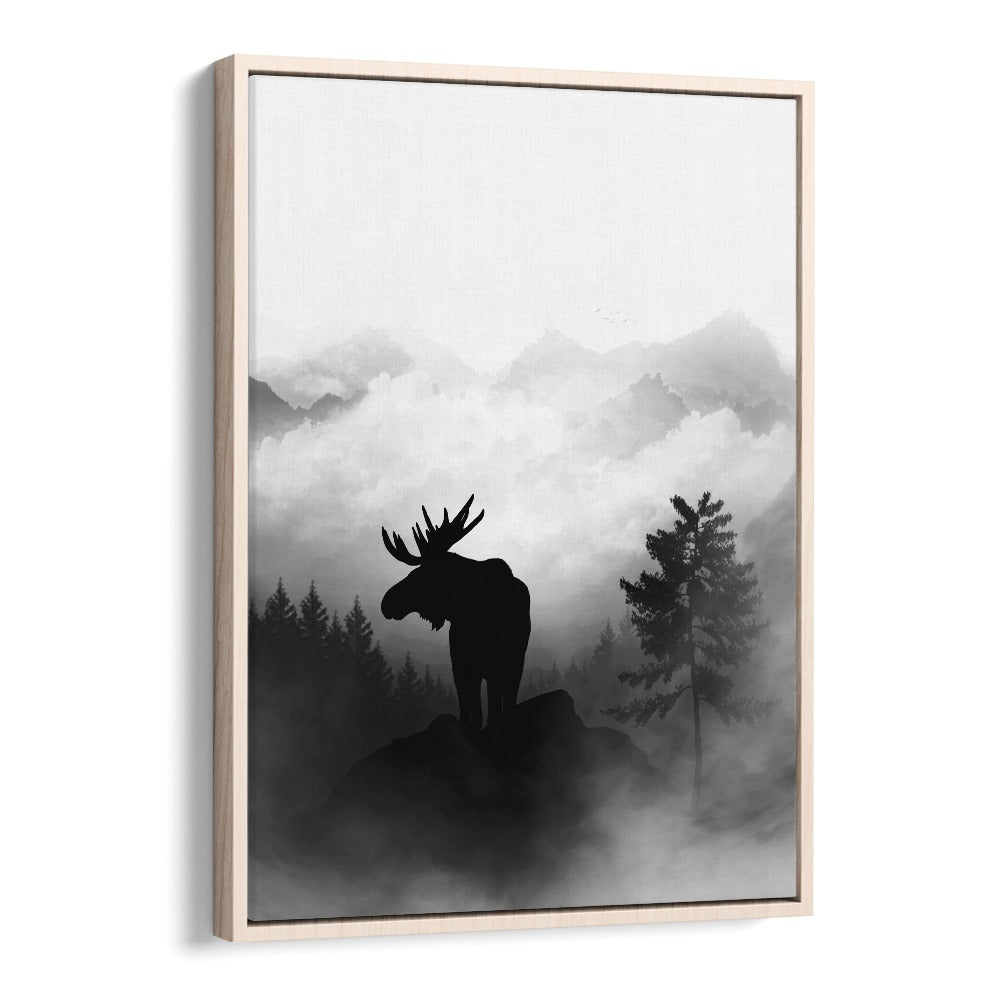 moose by gabriella roberg wildlife paintings wildlife posters in Oak Wood Floater Frame