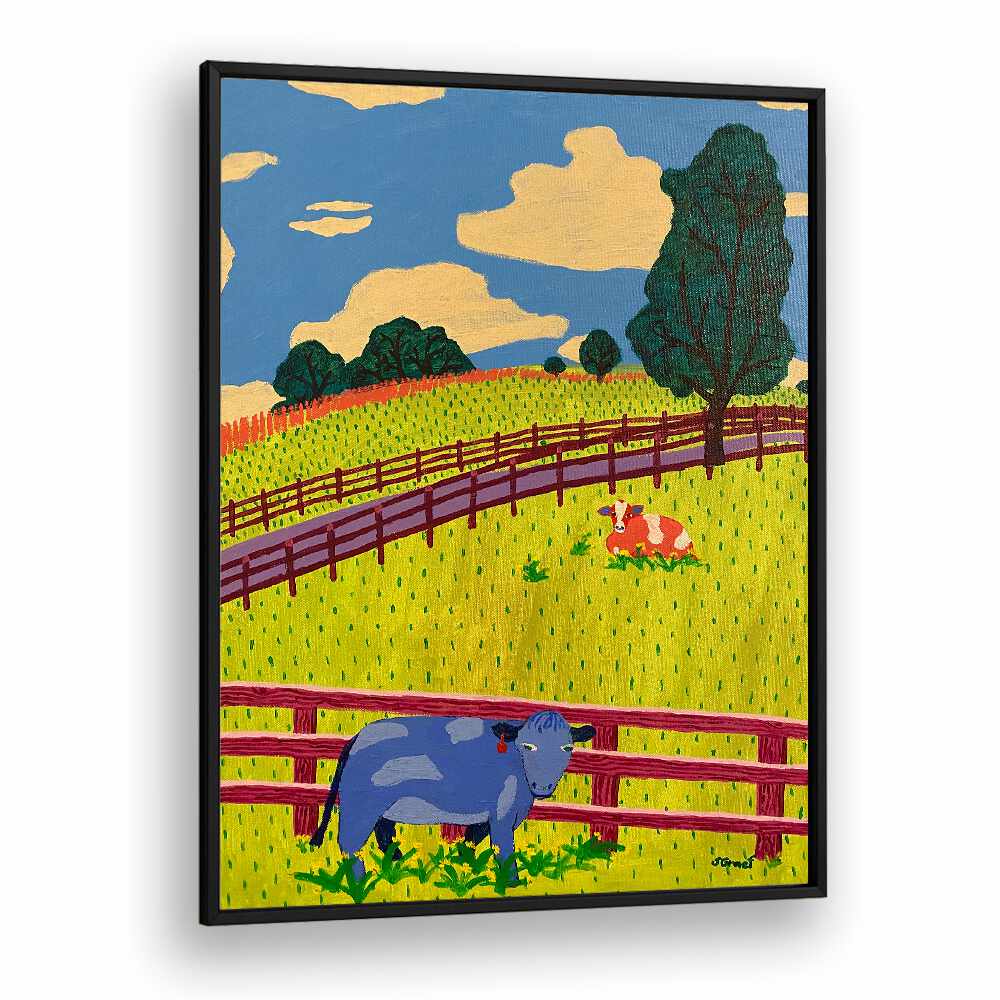 more cows landscape art prints in Black Plain Frame