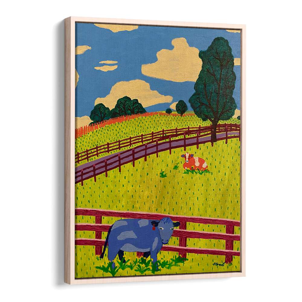 more cows landscape art prints in Oak Wood Floater Frame