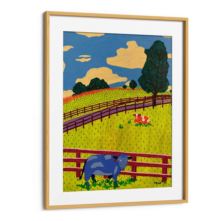 more cows landscape art prints in Oak Wood Frame With Mount