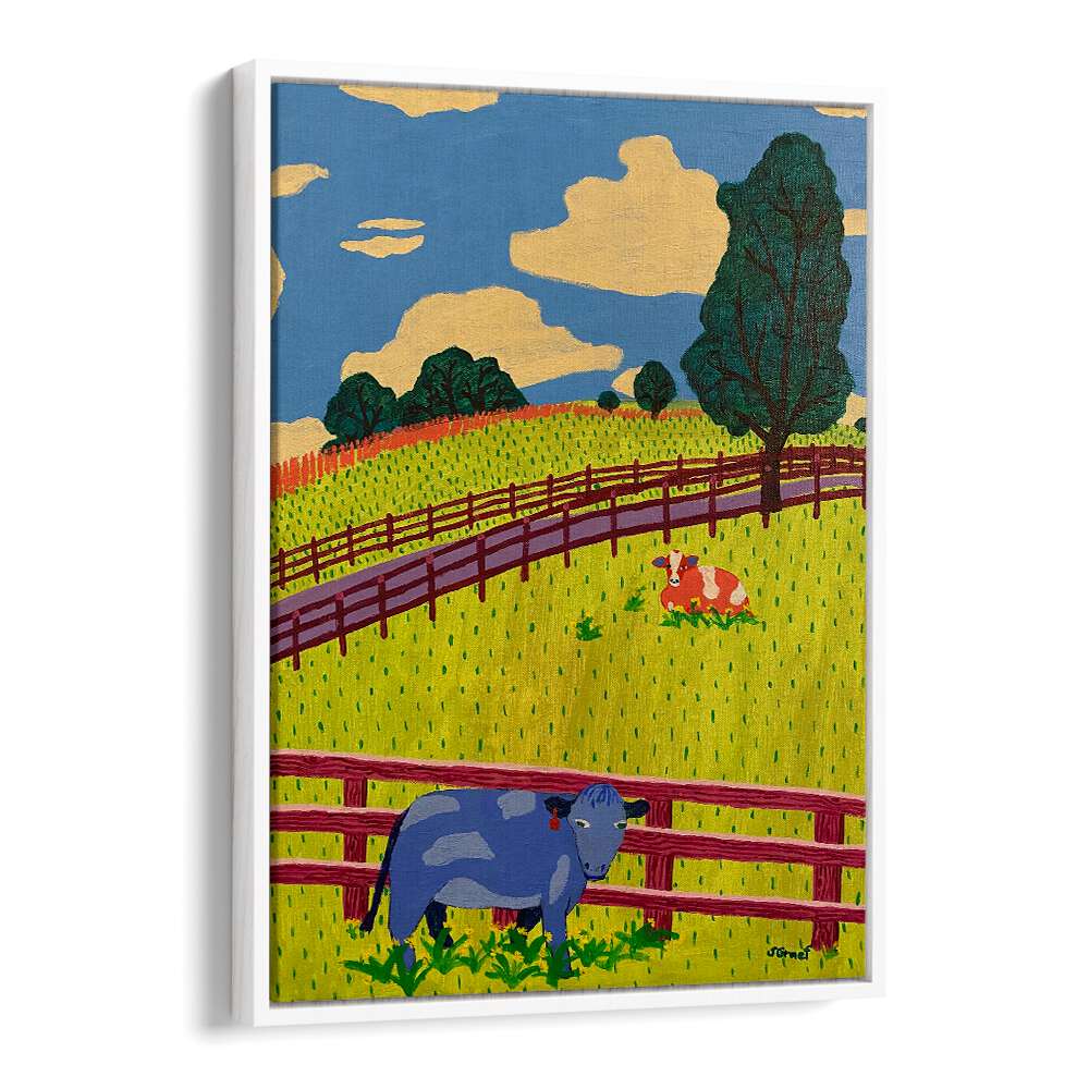 more cows landscape art prints in White Floater Frame