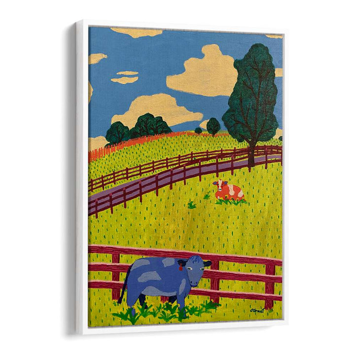 more cows landscape art prints in White Floater Frame
