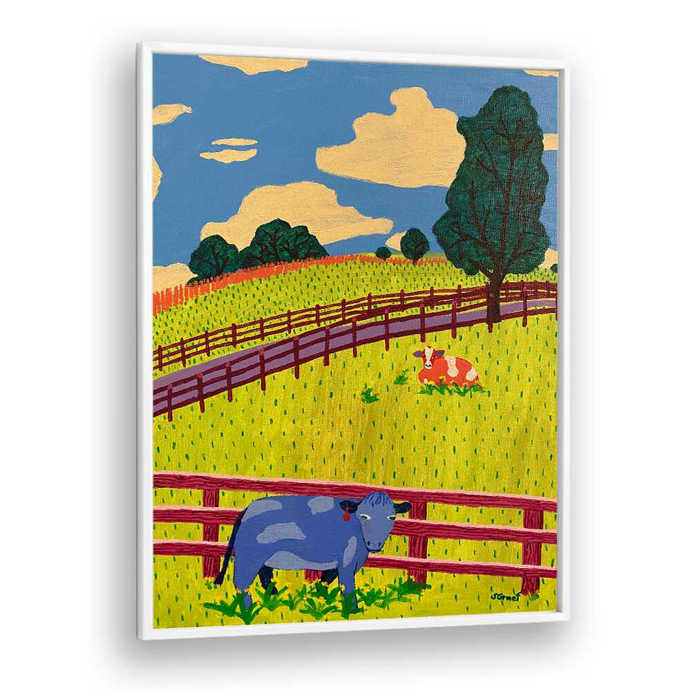 more cows landscape art prints in White Plain Frame
