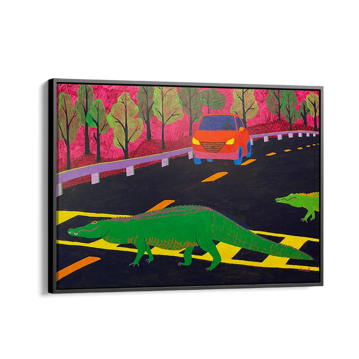 more gators crossing landscape art prints in Black Floater Frame