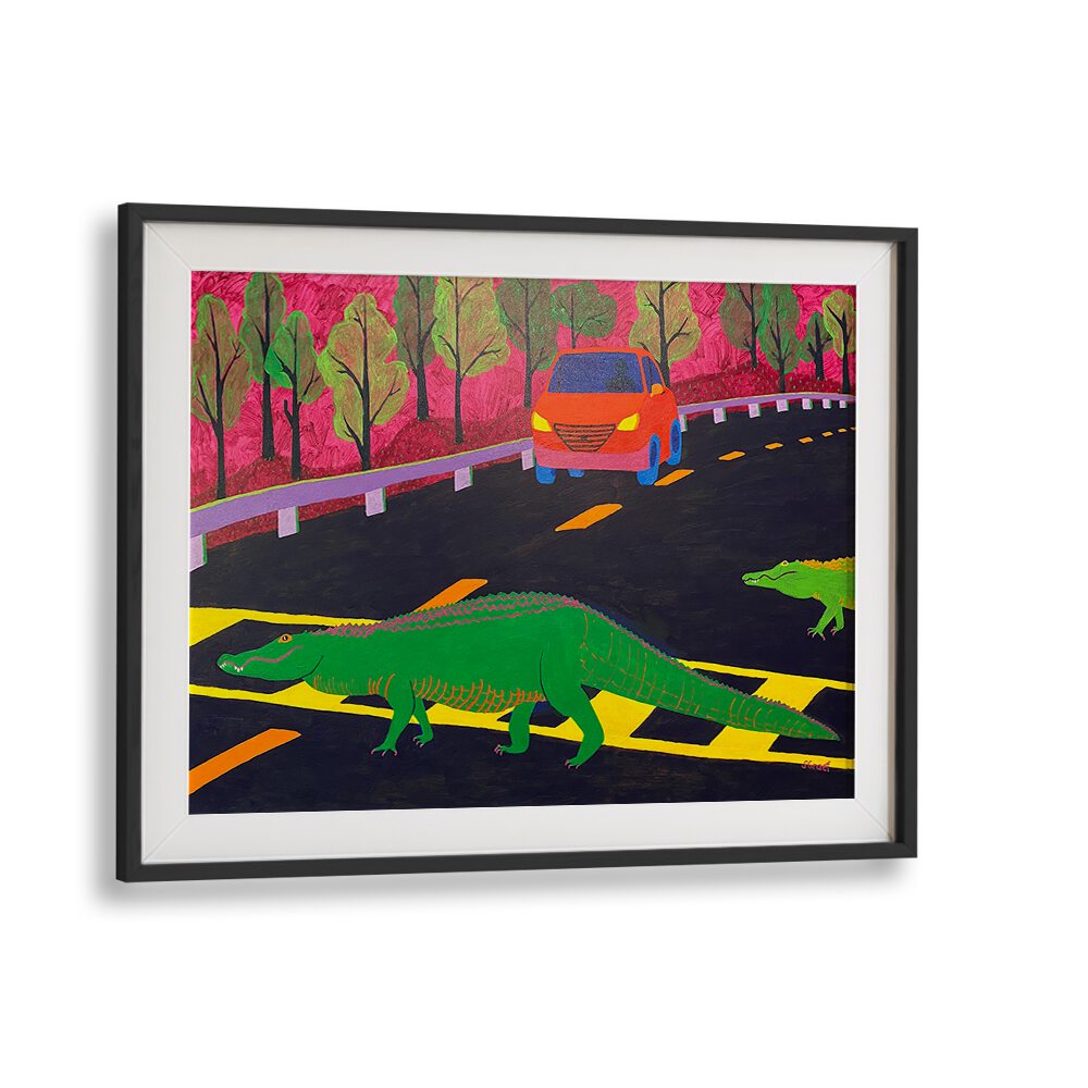 more gators crossing landscape art prints in Black Frame With Mount