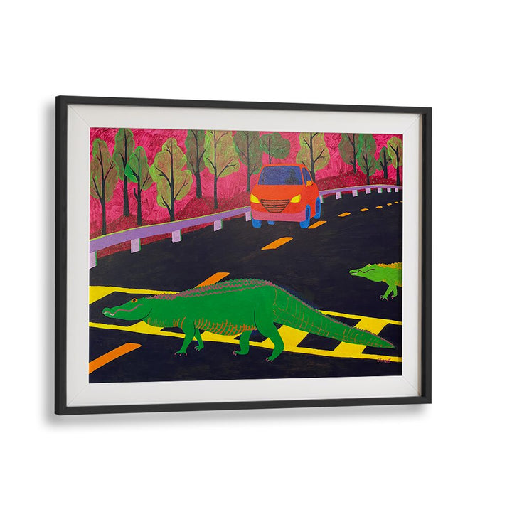 more gators crossing landscape art prints in Black Frame With Mount