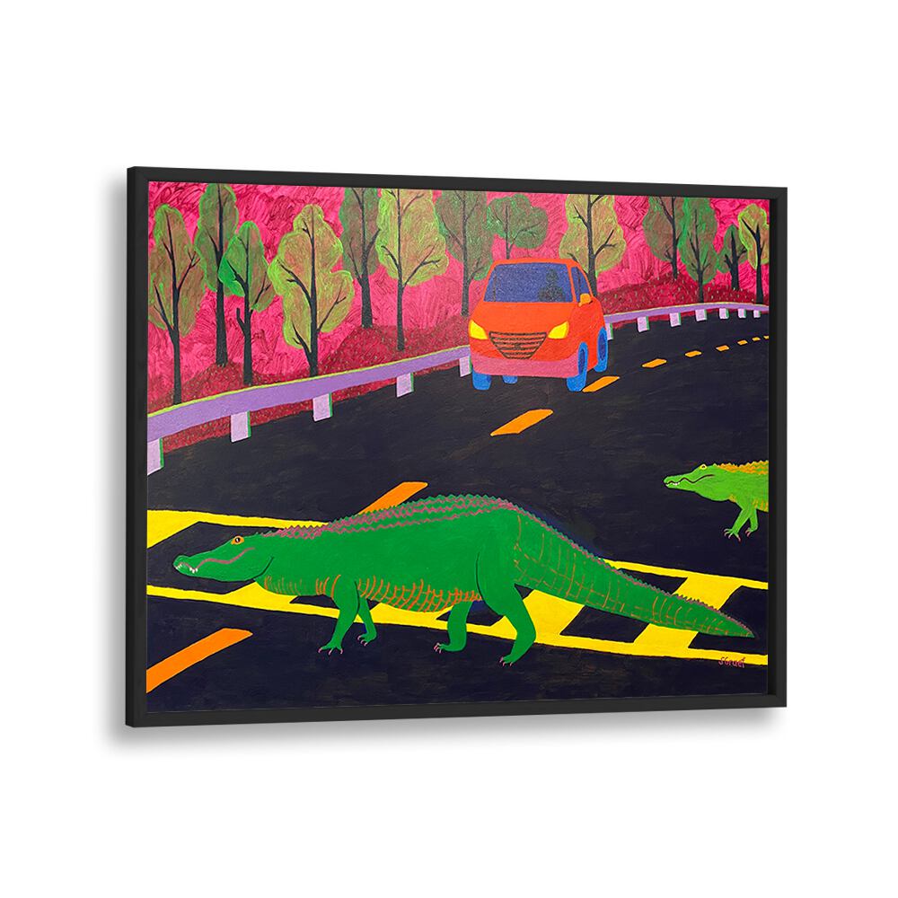 more gators crossing landscape art prints in Black Plain Frame