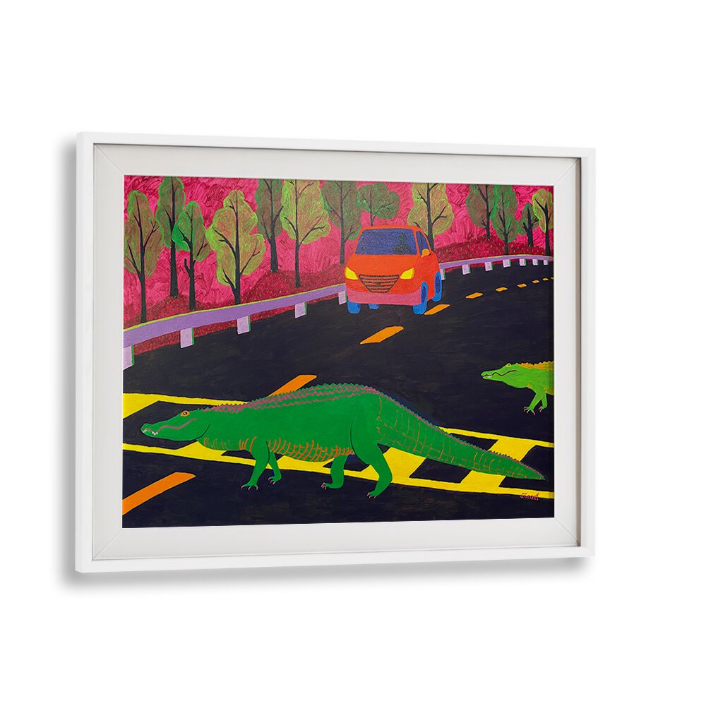 more gators crossing landscape art prints in White Frame With Mount