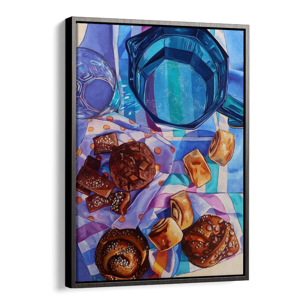 morning on a day off kitchen posters in Black Floater Frame