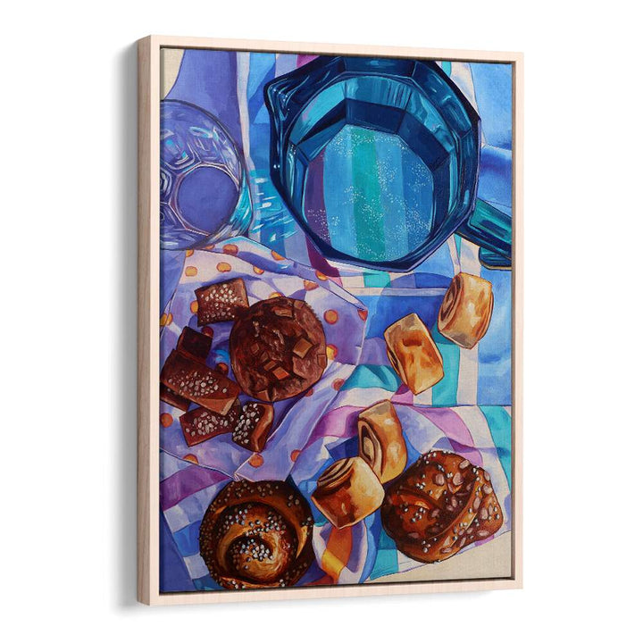 morning on a day off kitchen posters in Oak Wood Floater Frame