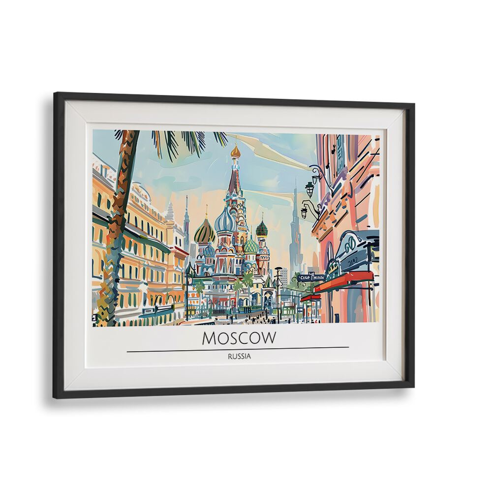 moscow city-russia travel posters in Black Frame With Mount