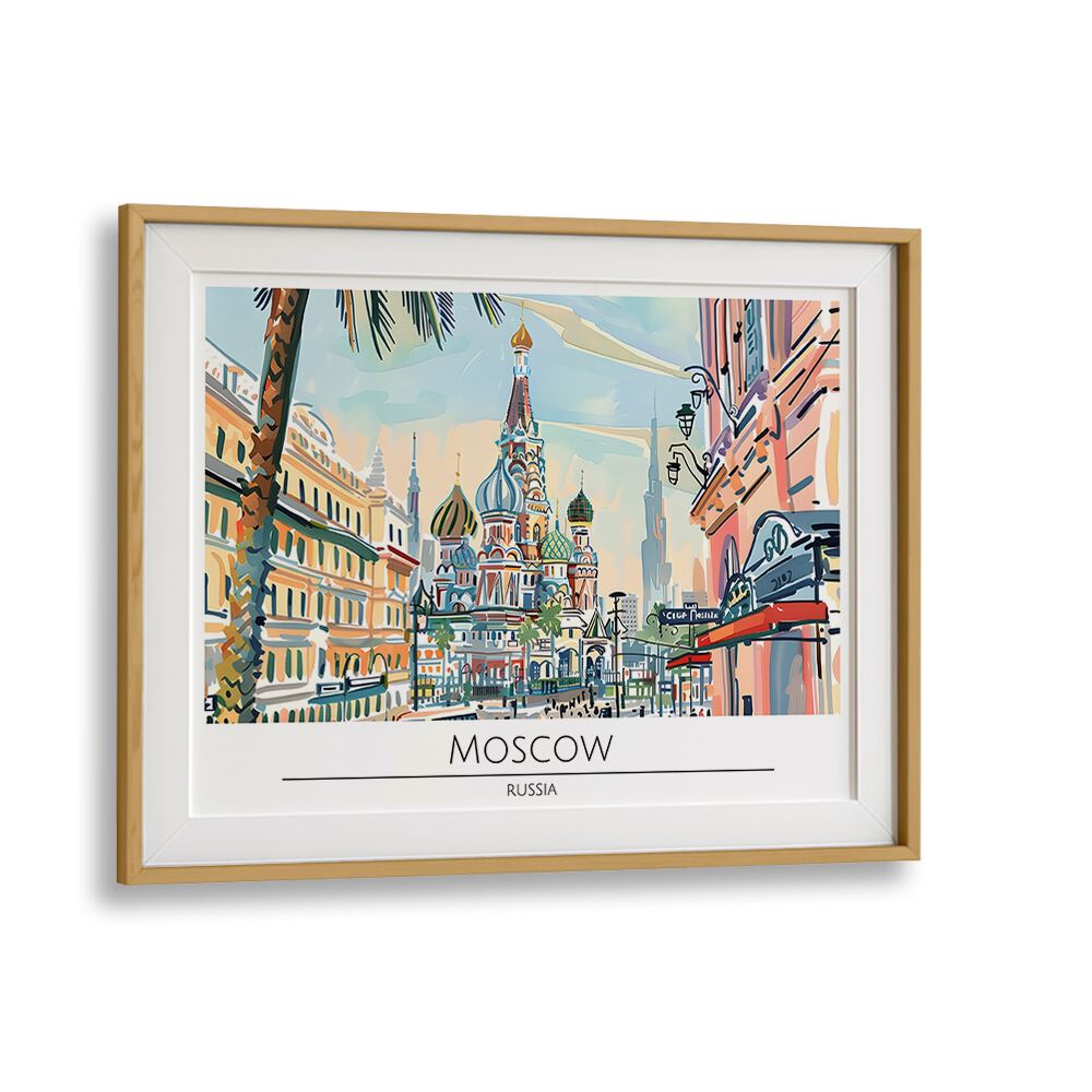 moscow city-russia travel posters in Oak Wood Frame With Mount