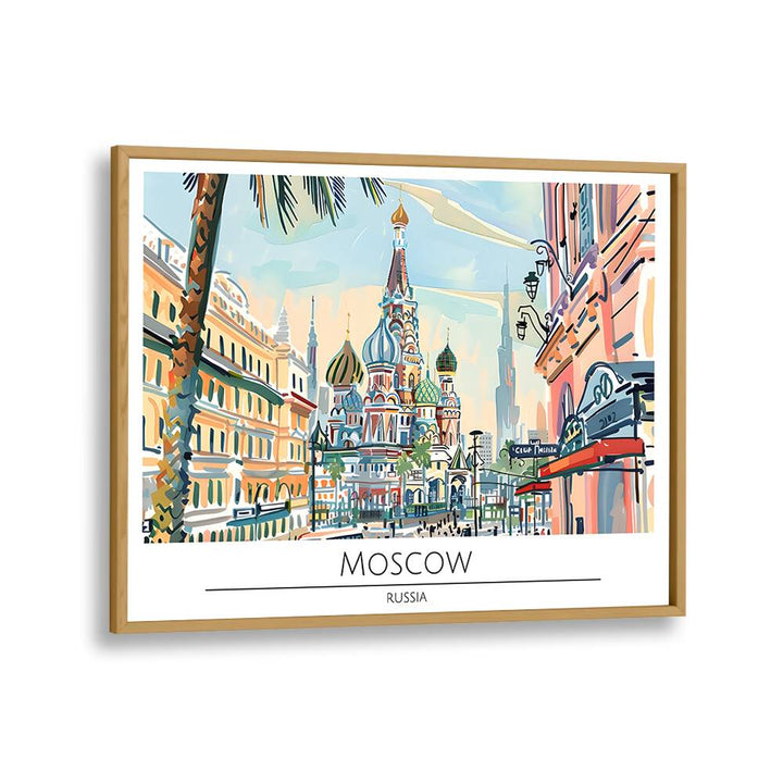 moscow city-russia travel posters in Oak Wood Plain Frame