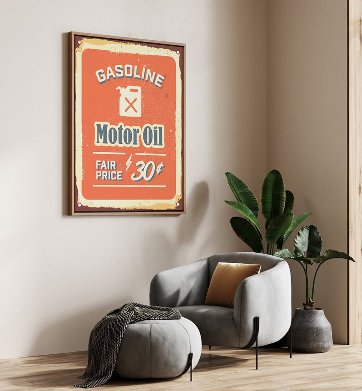 motor oil car poster Artwork II near a colour Sofa