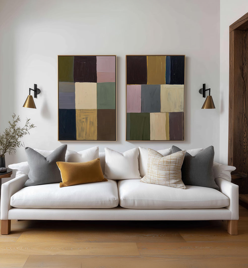 MUTED GRIDS , SET OF 2 PAINTINGS