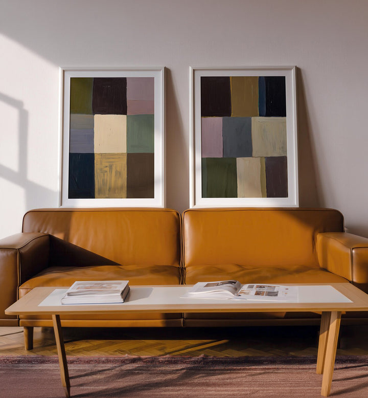 MUTED GRIDS , SET OF 2 PAINTINGS