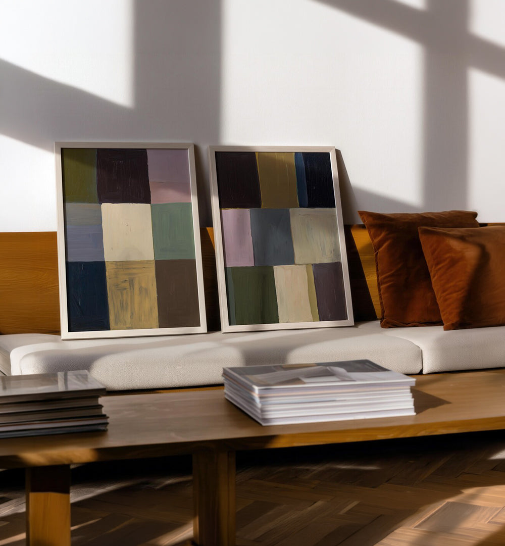 MUTED GRIDS , SET OF 2 PAINTINGS