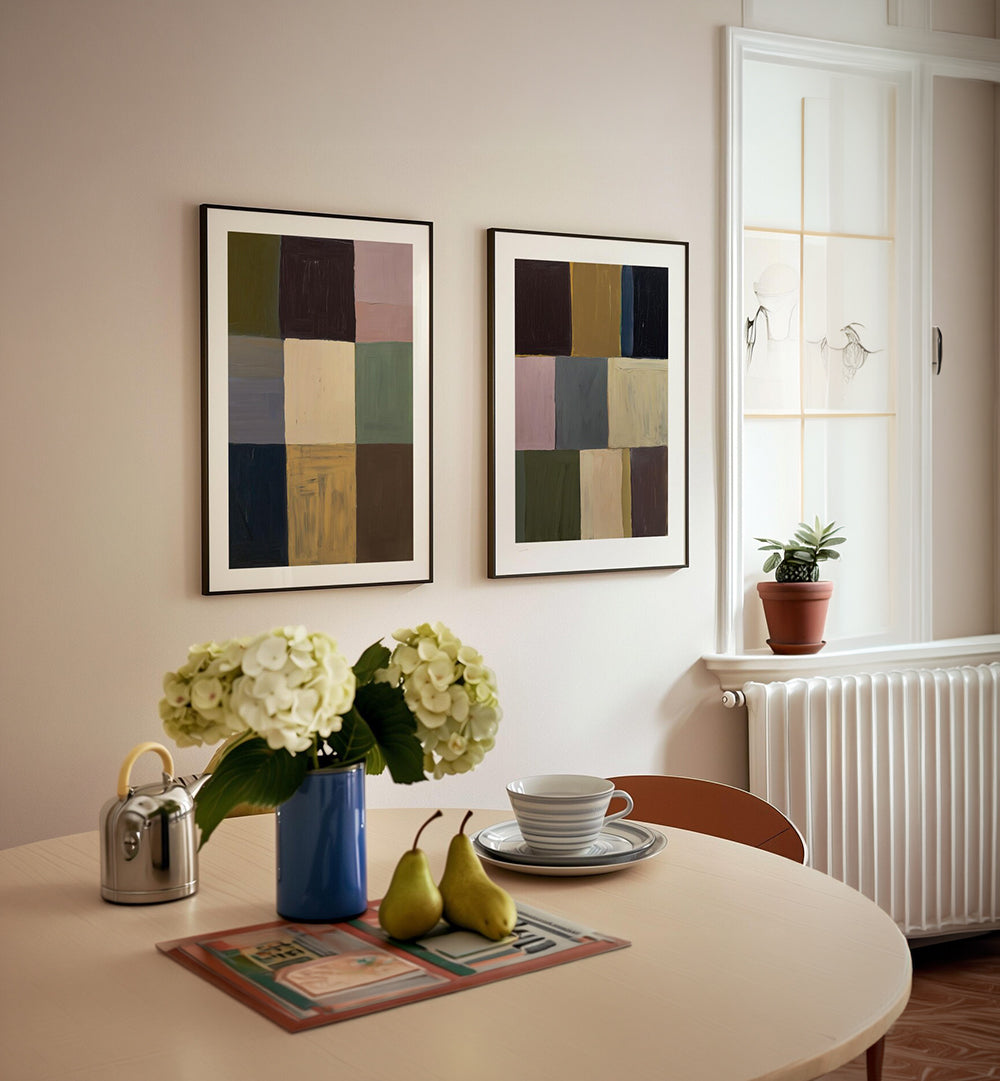 MUTED GRIDS , SET OF 2 PAINTINGS