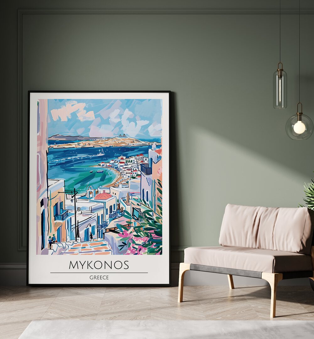 mykonos-greece travel posters Artwork II placed on a Wall