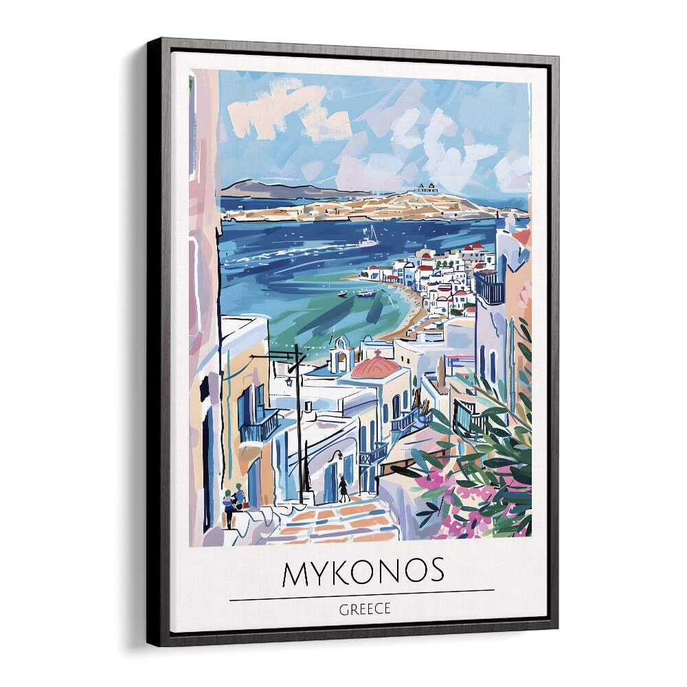 mykonos-greece travel posters in Black Floater Frame