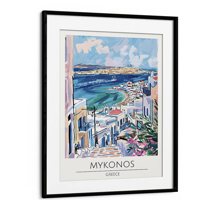 mykonos-greece travel posters in Black Frame With Mount