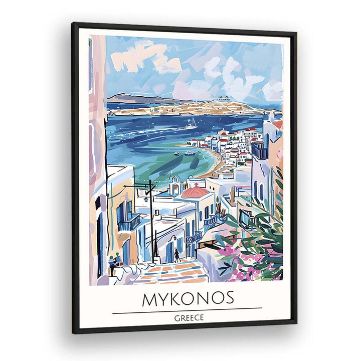 mykonos-greece travel posters in Black Plain Frame