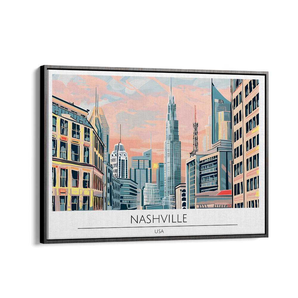 nashville city-usa travel posters in Black Floater Frame