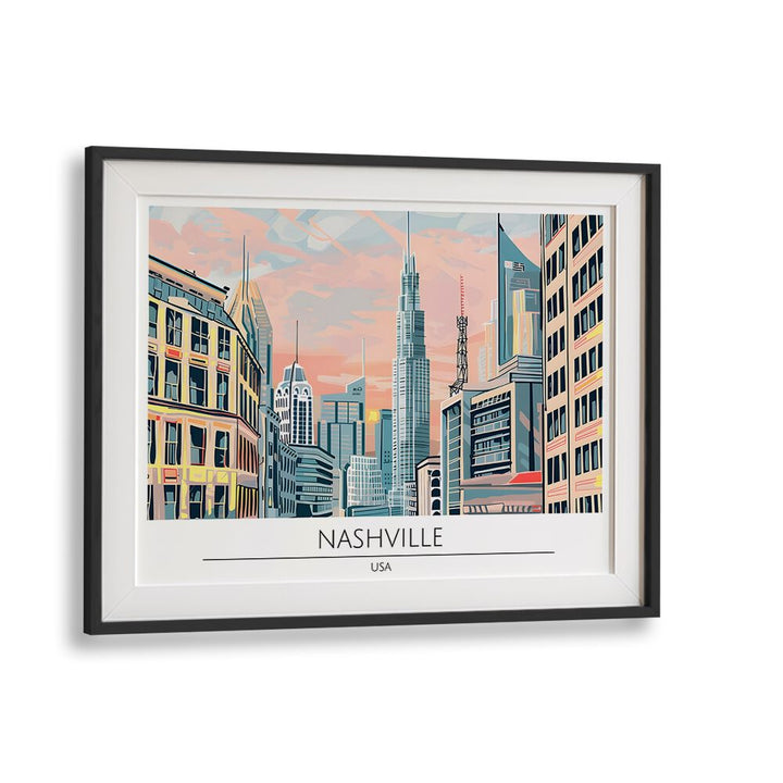 nashville city-usa travel posters in Black Frame With Mount