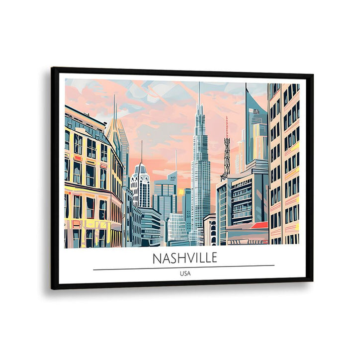 nashville city-usa travel posters in Black Plain Frame