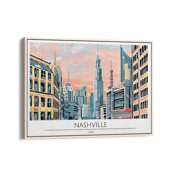 nashville city-usa travel posters in Oak Wood Floater Frame