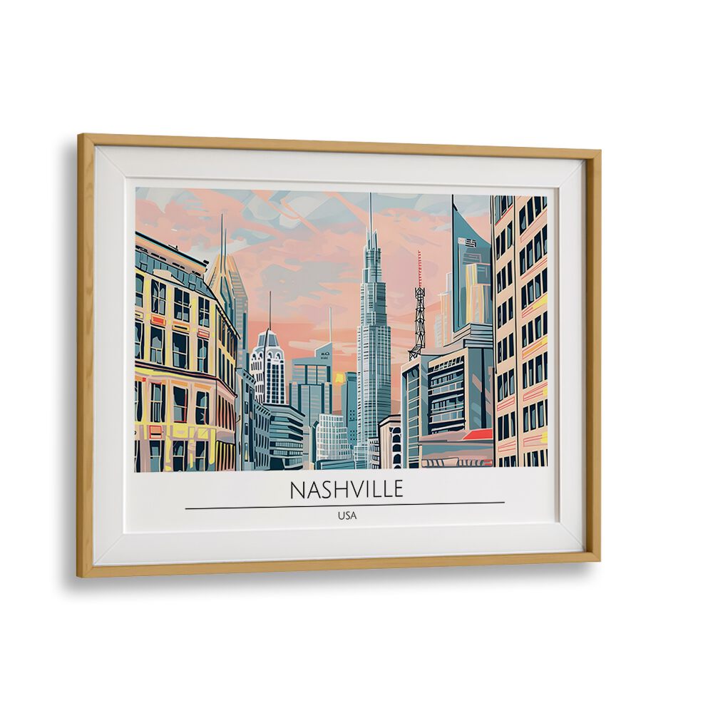 nashville city-usa travel posters in Oak Wood Frame With Mount