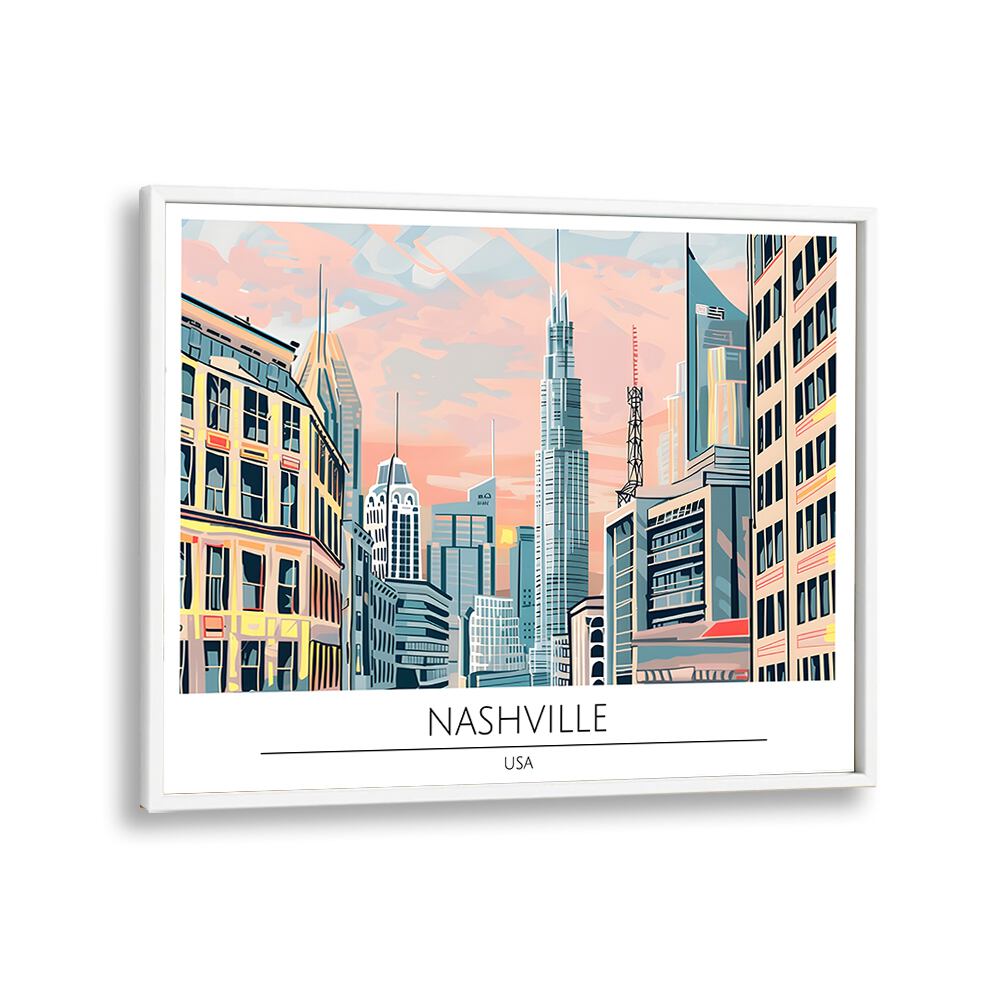 nashville city-usa travel posters in White Plain Frame