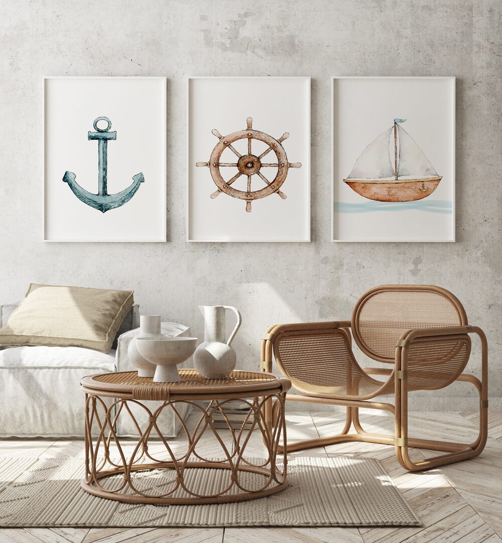 nautical theme set of 3  placed on a wall 