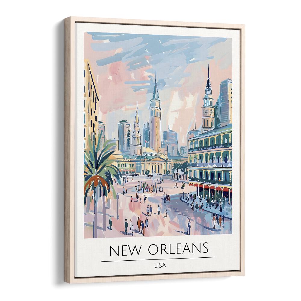 new orleans-usa travel posters in Oak Wood Floater Frame