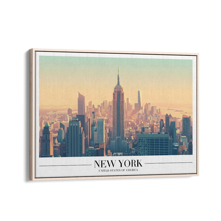 new york city I travel posters in Oak Wood Floater Frame