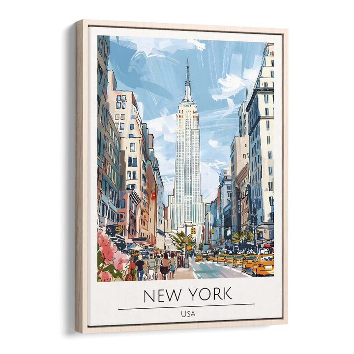 newyork-usa travel posters in Oak Wood Floater Frame