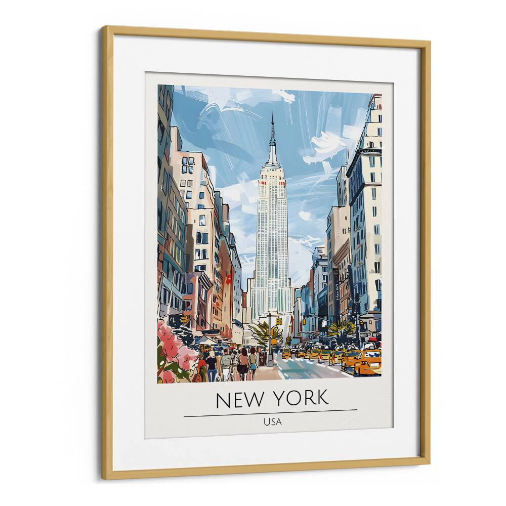 newyork-usa travel posters in Oak Wood Frame With Mount