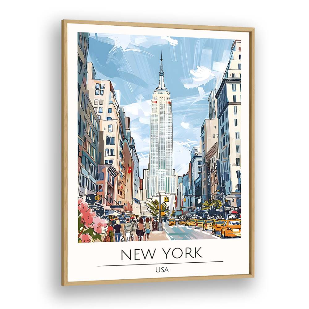 newyork-usa travel posters in Oak Wood Plain Frame