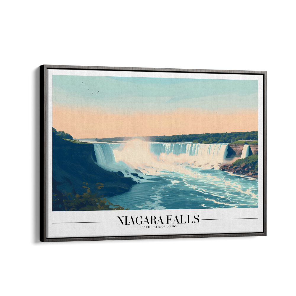 niagara falls travel posters in Black Floater Frame