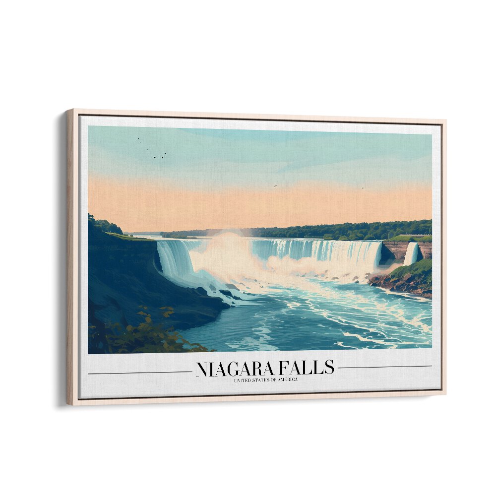 niagara falls travel posters in Oak Wood Floater Frame