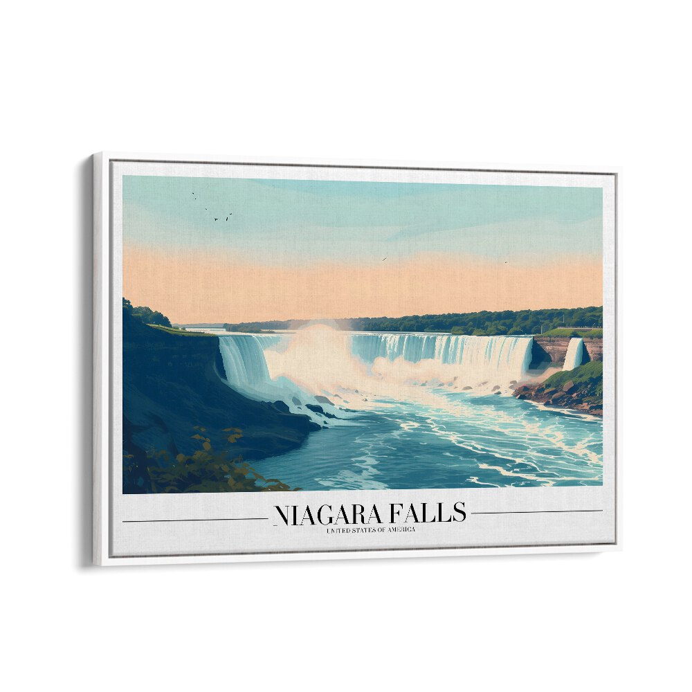 niagara falls travel posters in White Floater Frame