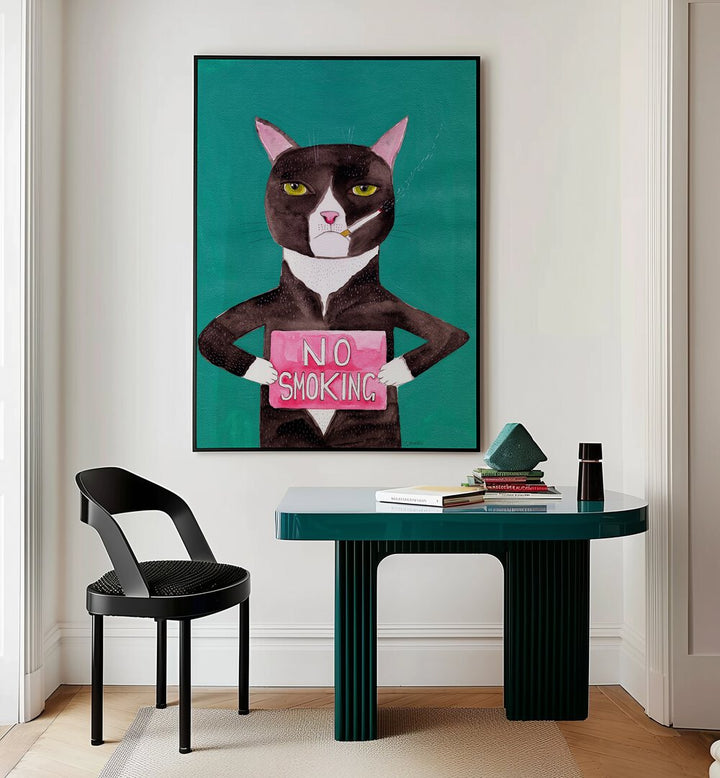 no smoking cat women illustration paintings Artwork I placed on a wall