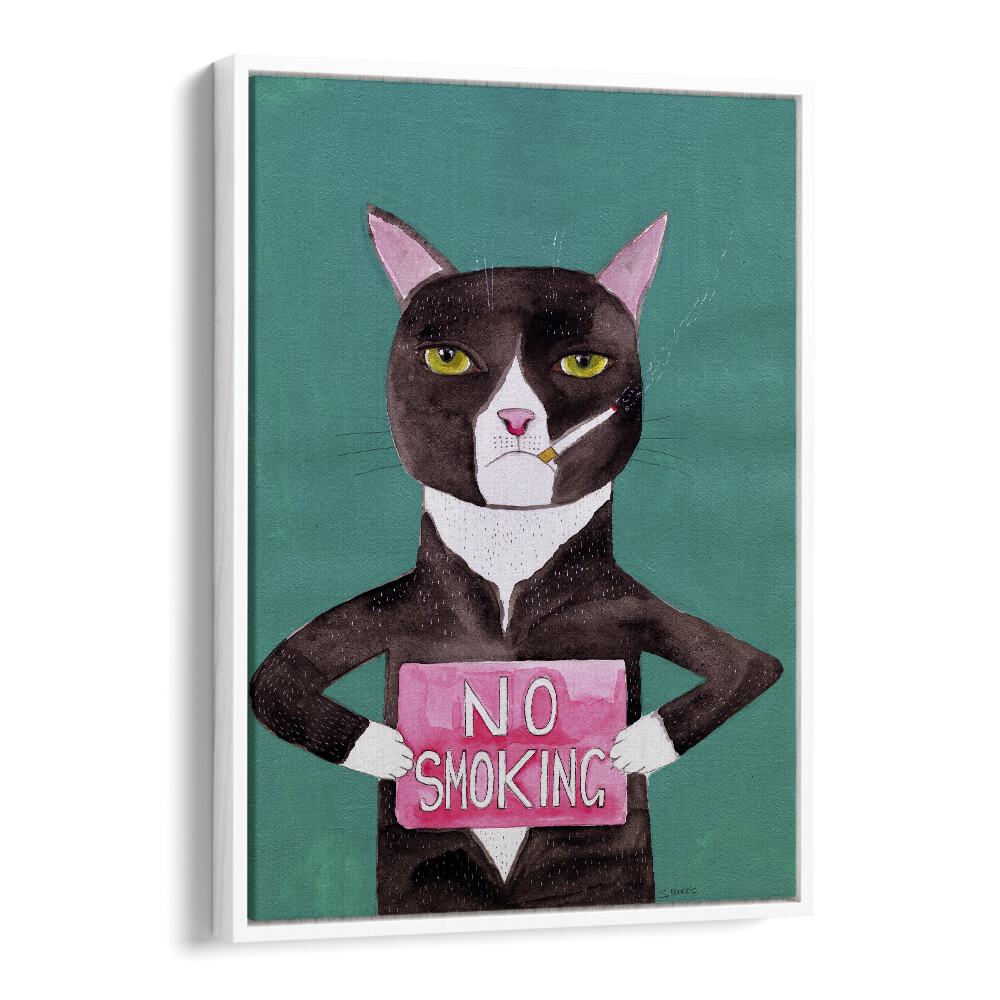 no smoking cat women illustration paintings in White Floater Frame